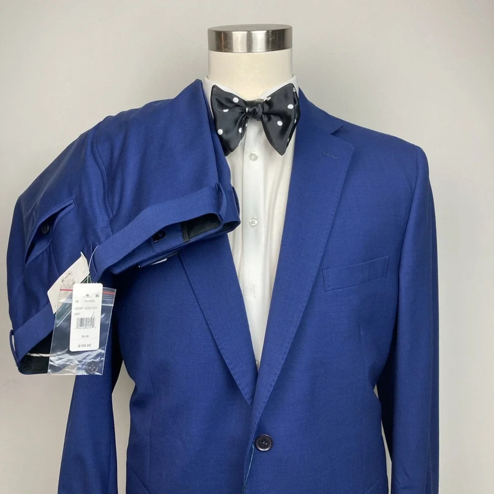 B By Brooks Brothers Mens 2-pc Suit Classic-Fit Jacket 46S Pant 38x30 Blue Wool